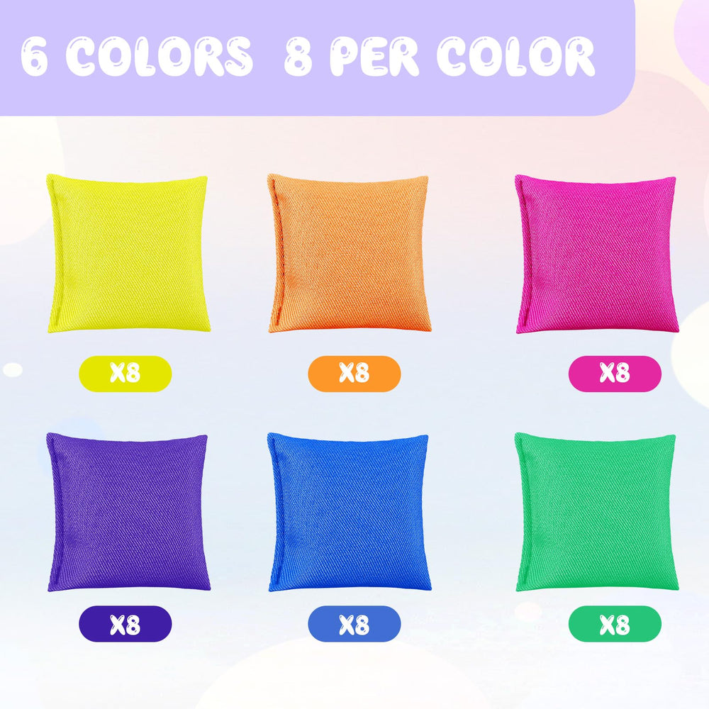 Jenaai colorful bags in action during kids' indoor play.