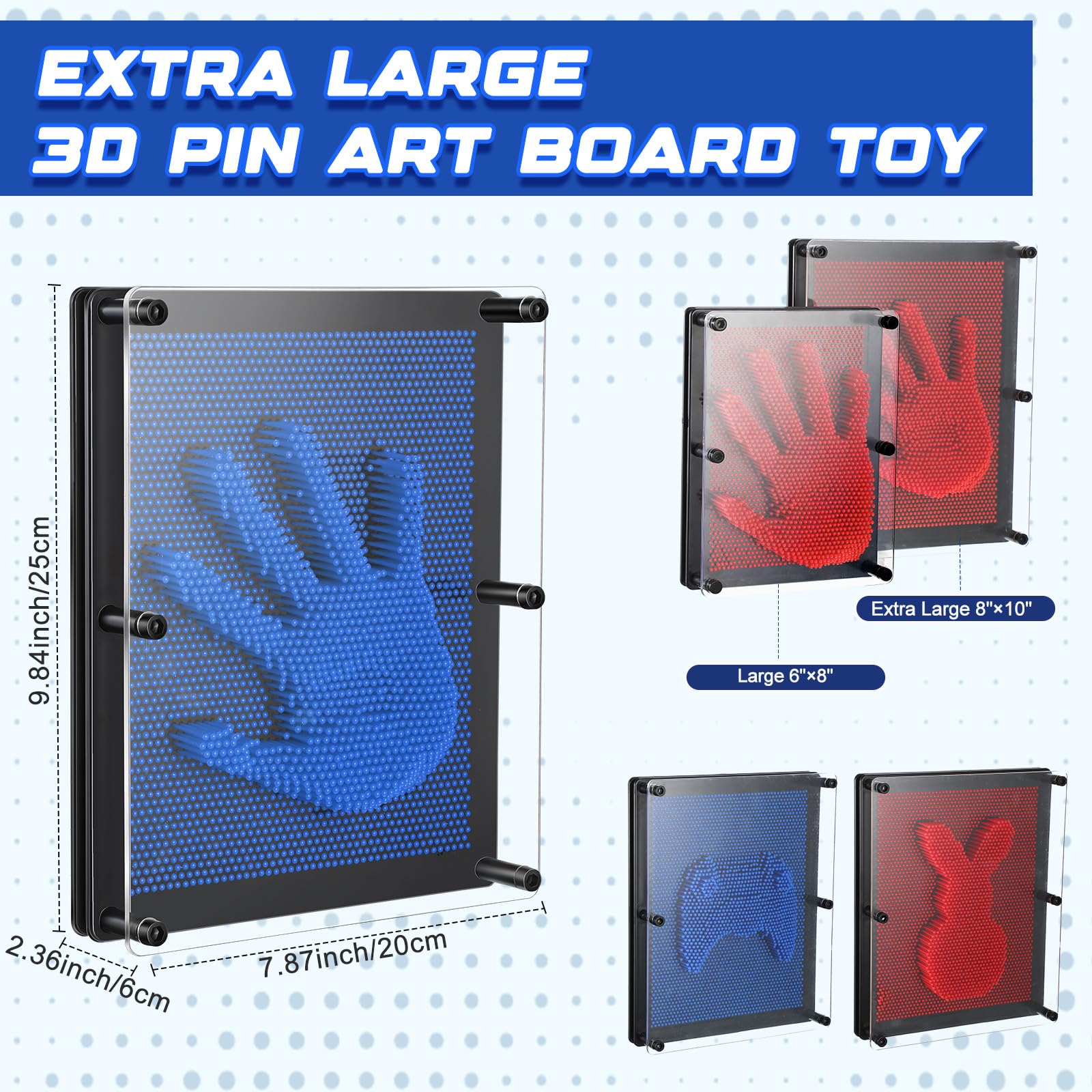 Jenaai pin art board showing 3D figures when pressed, tabletop activity.
