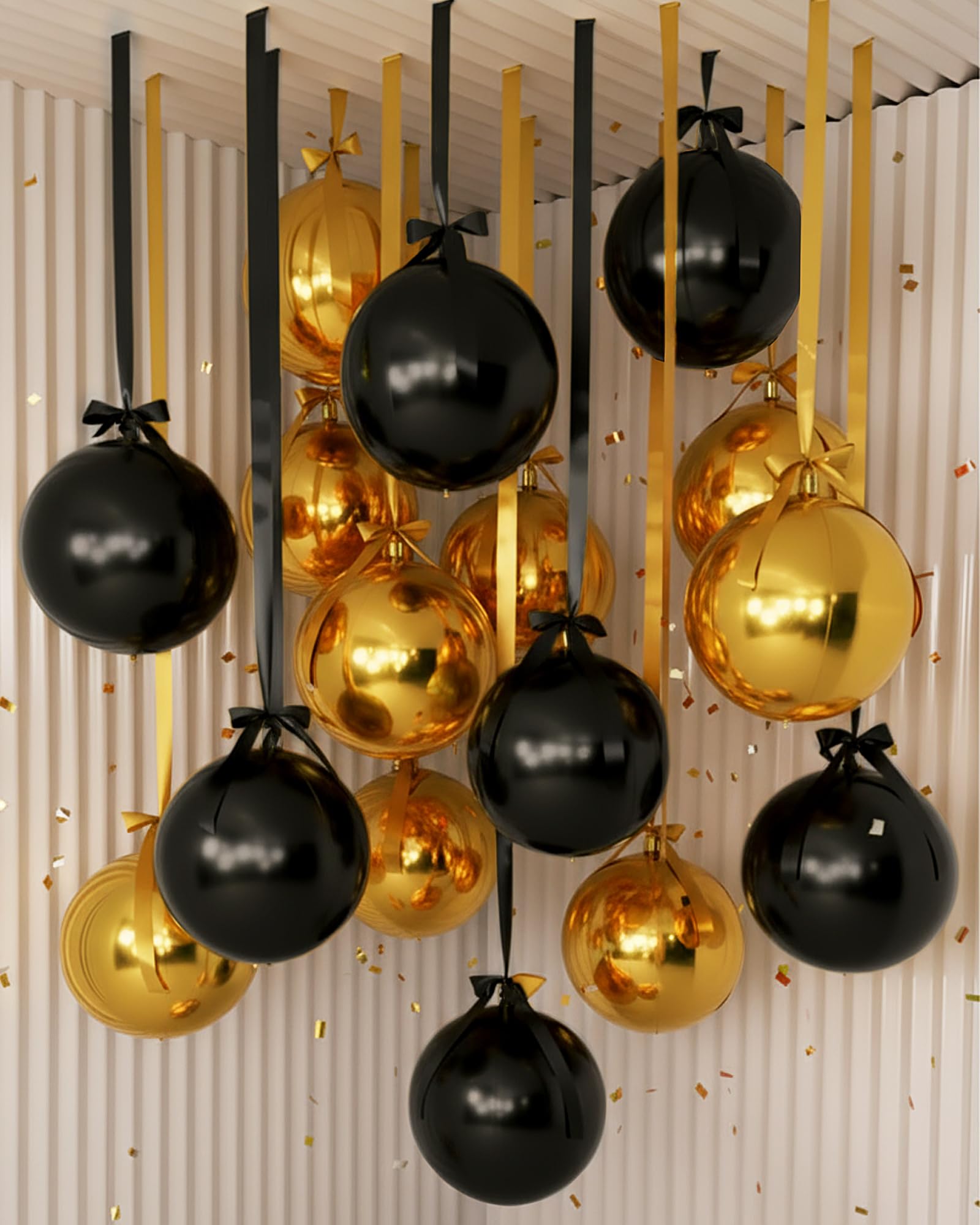 Jenaai 22-inch black-gold round foil balloons for elegant ceiling decor and festive celebrations.