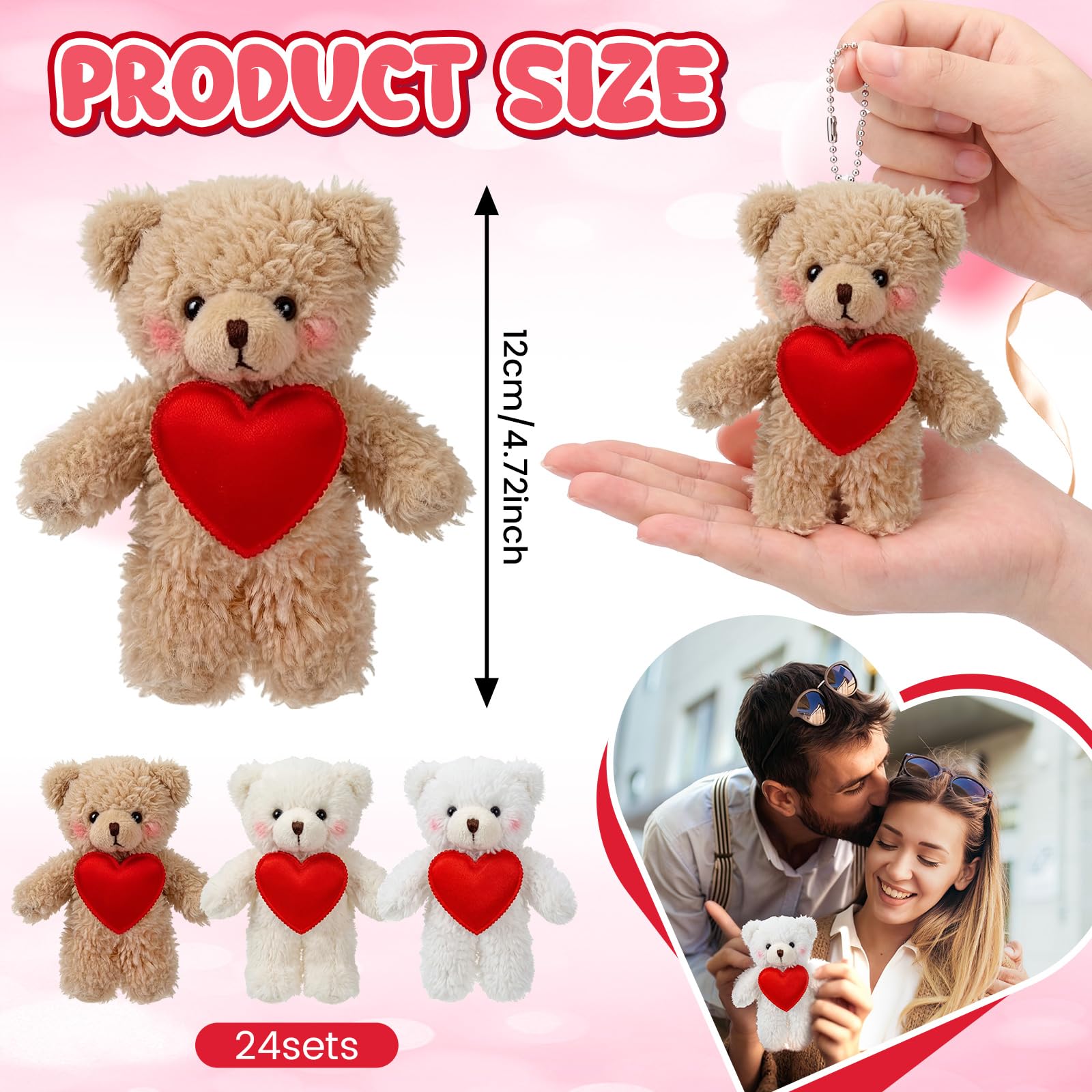 Removable sweaters on each bear enable mix-and-match Valentine outfits.