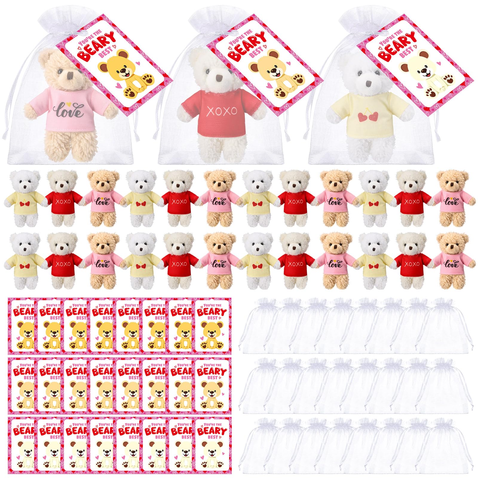 Jenaai mini teddy bear wearing a heart-sweater, a sweet Valentine option.
