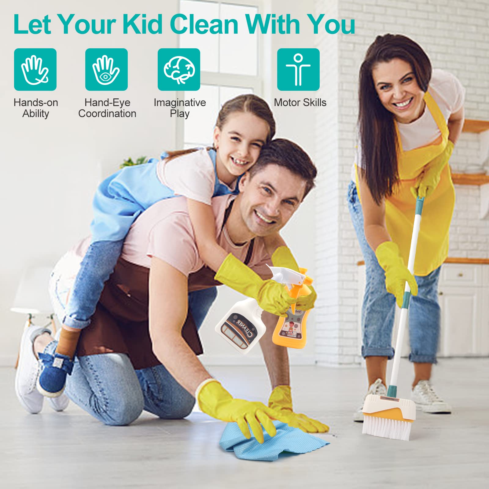 Jenilily detachable cleaning toy set sponge rag adds authentic washing play