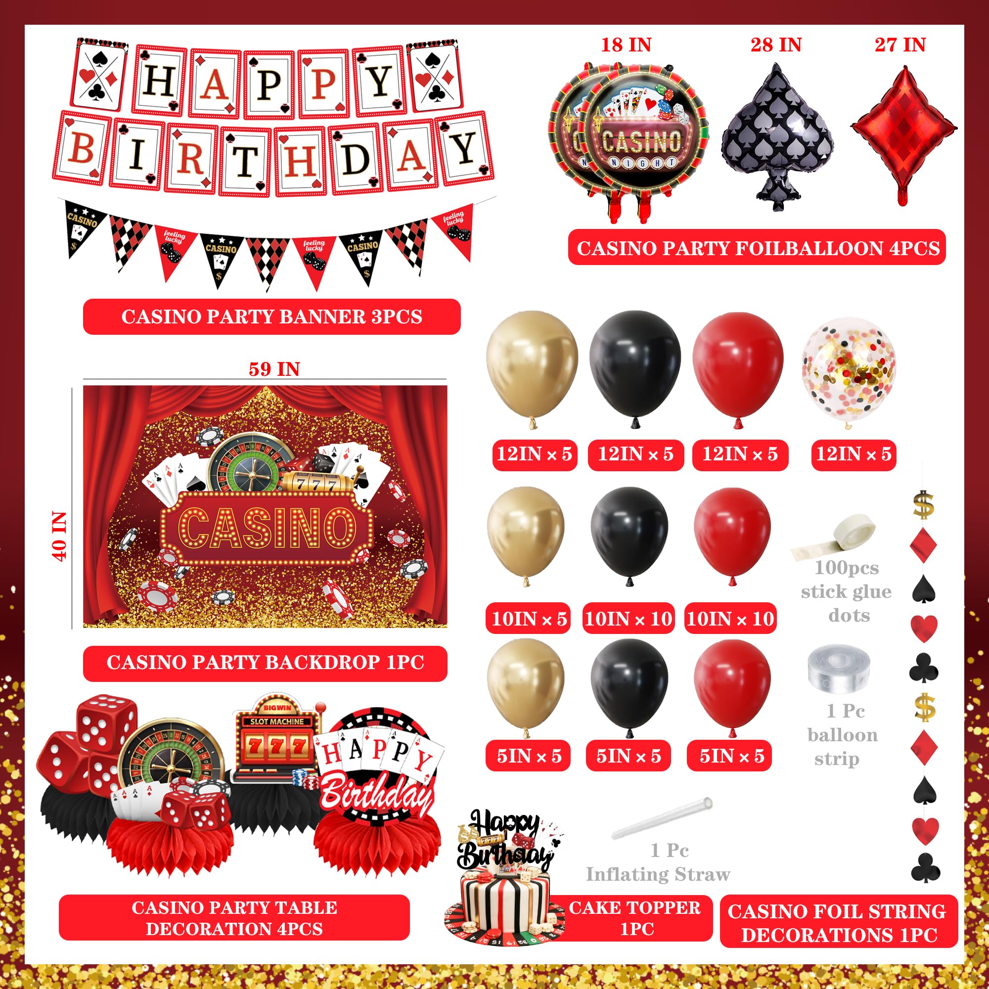 Jenlion happy birthday banner for casino parties, bright and festive.