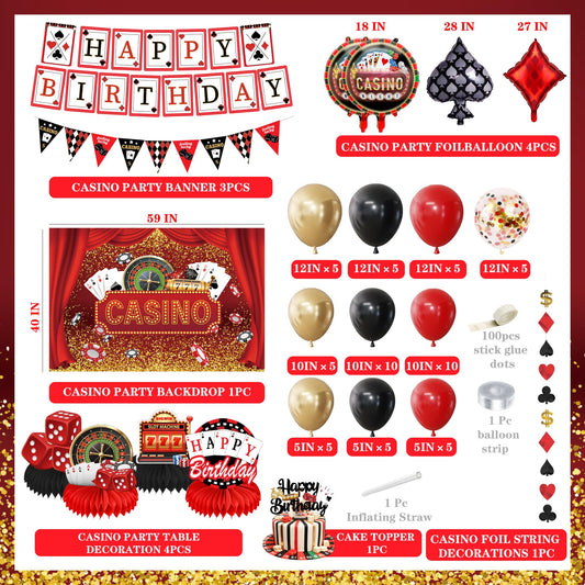 Jenlion happy birthday banner for casino parties, bright and festive.