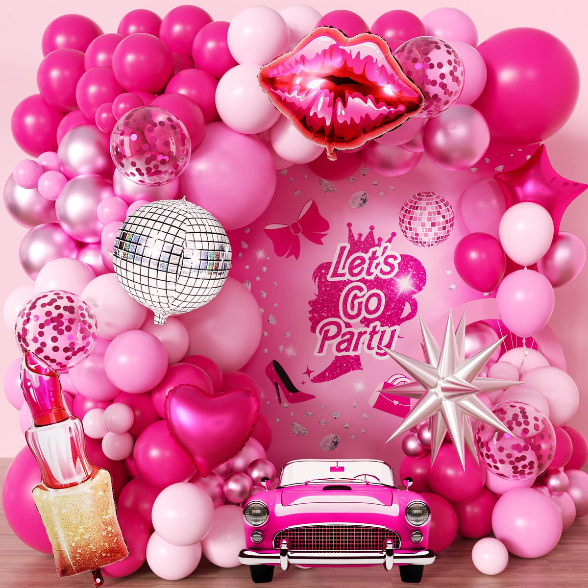 Jenlion lipstick balloon adds a bold focal point for glam photo backdrops.