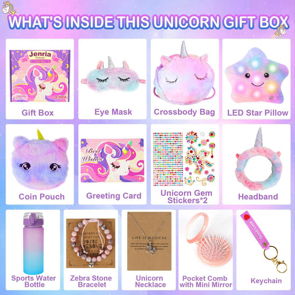 Jenria unicorn plush eye mask offering cozy comfort for bedtime and sleepovers.