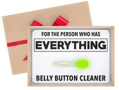 Jergrim belly button lint brush in gift box, humor that sparks laughter.