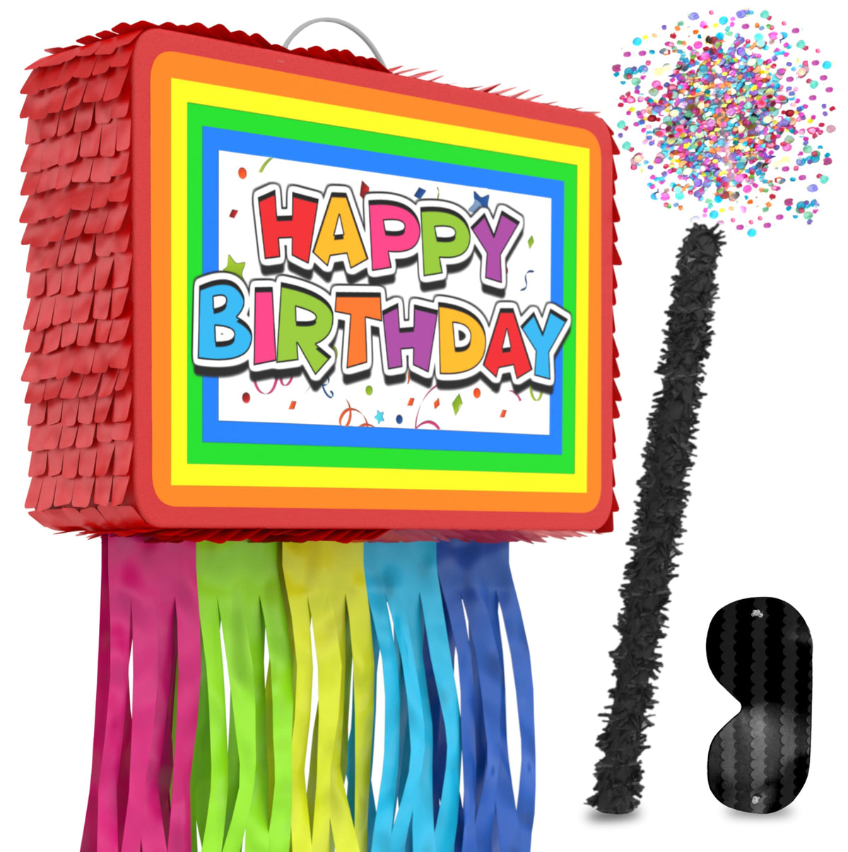 Jergrim Birthday Piñata front view highlights bright colors for festive decor.