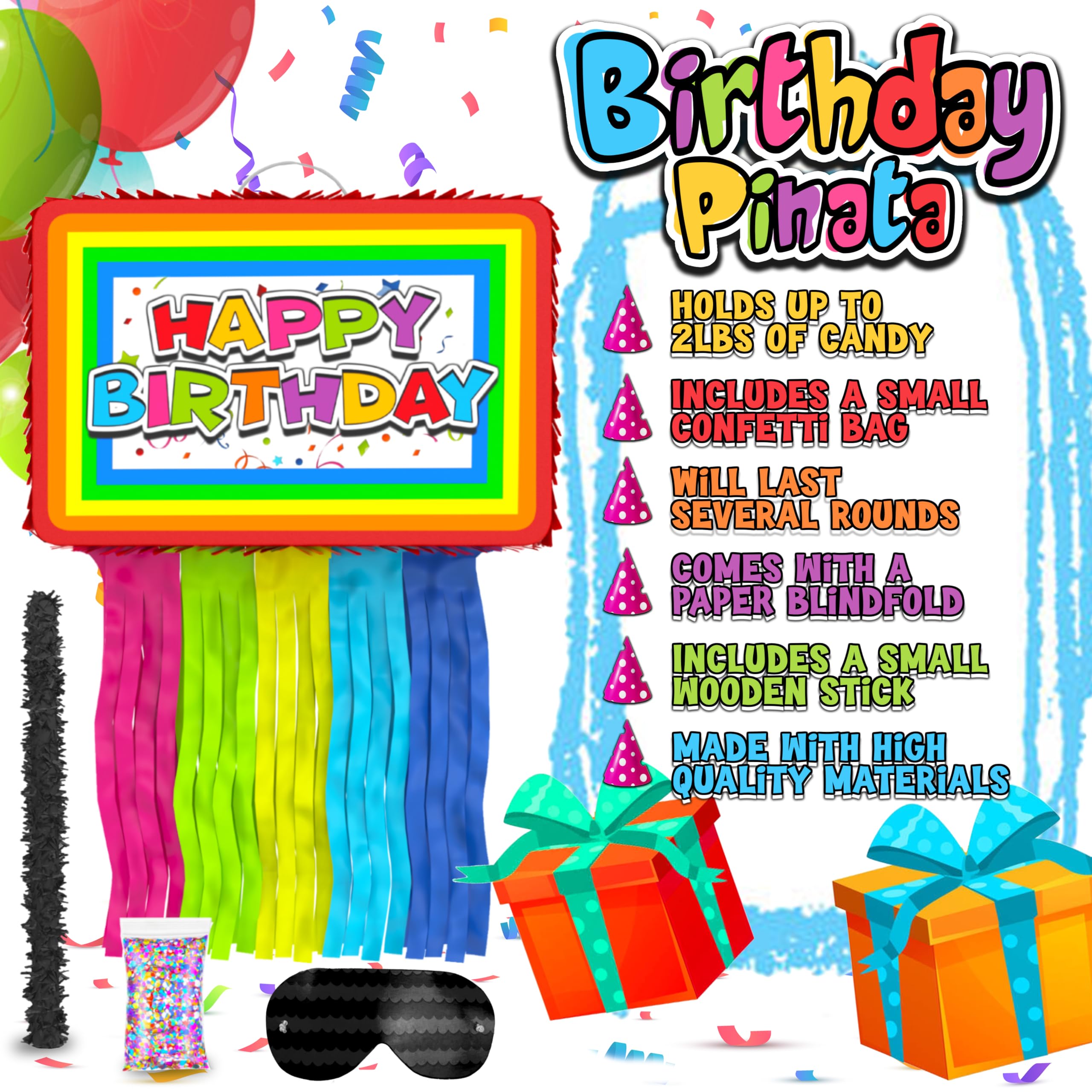 Jergrim Birthday Piñata opening area enables quick candy filling.