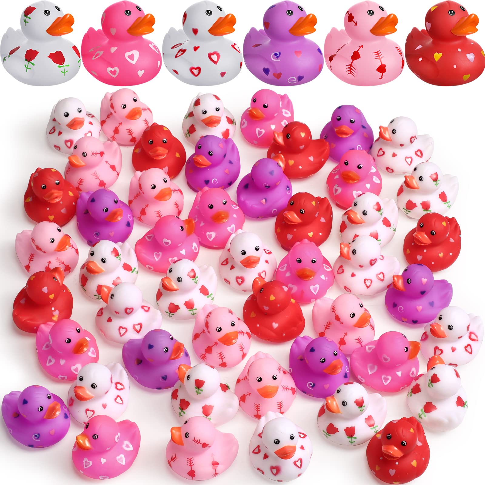 Jerify 48-pack Valentine duckies in 6 designs float for bath time fun
