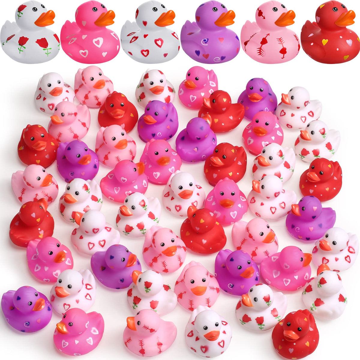Jerify 48-pack Valentine duckies in 6 designs float for bath time fun