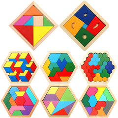 Jerify 8-pack wooden tangrams with colorful pieces for brain-teasing fun