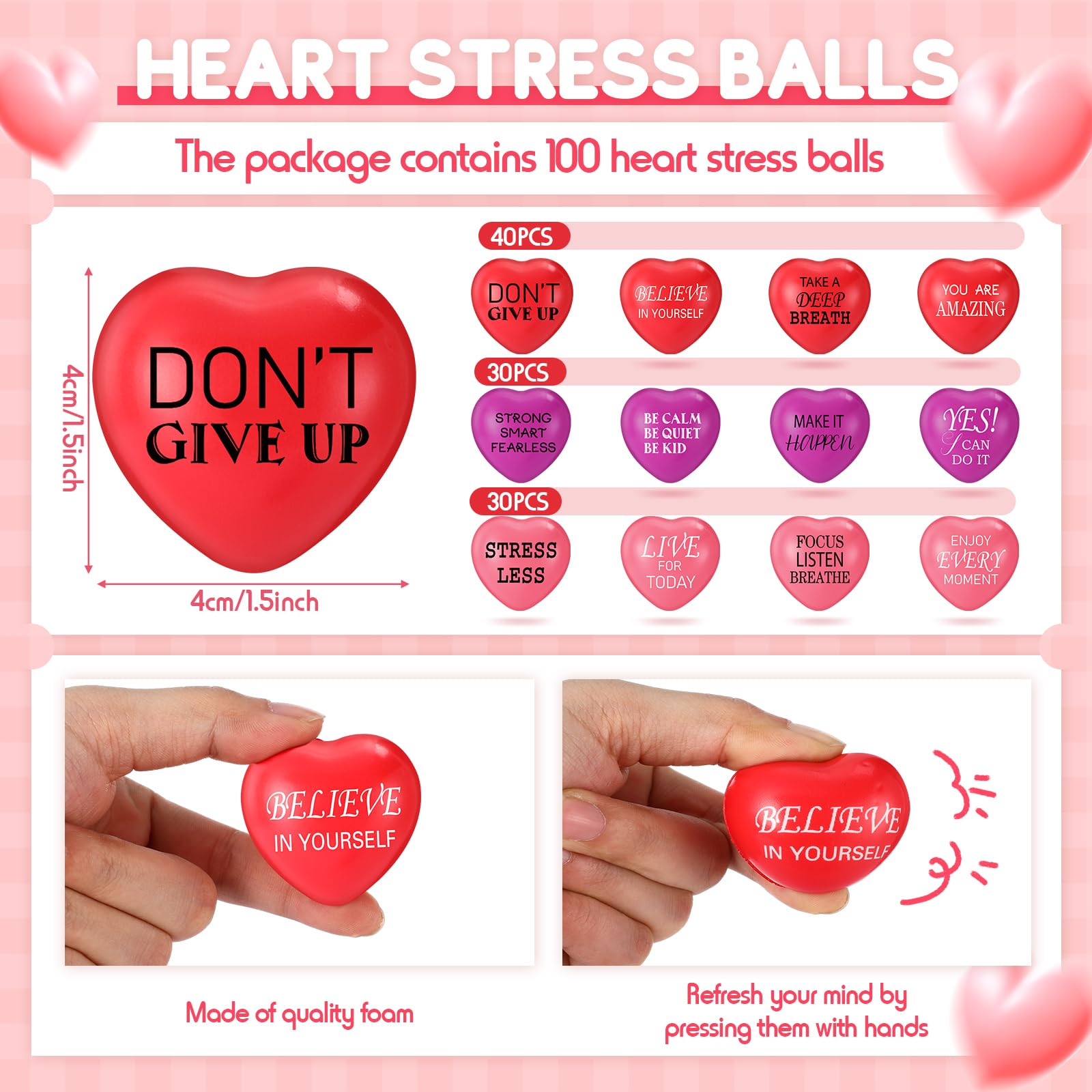Jerify pink 1.5-inch heart stress ball for focus and release during activities