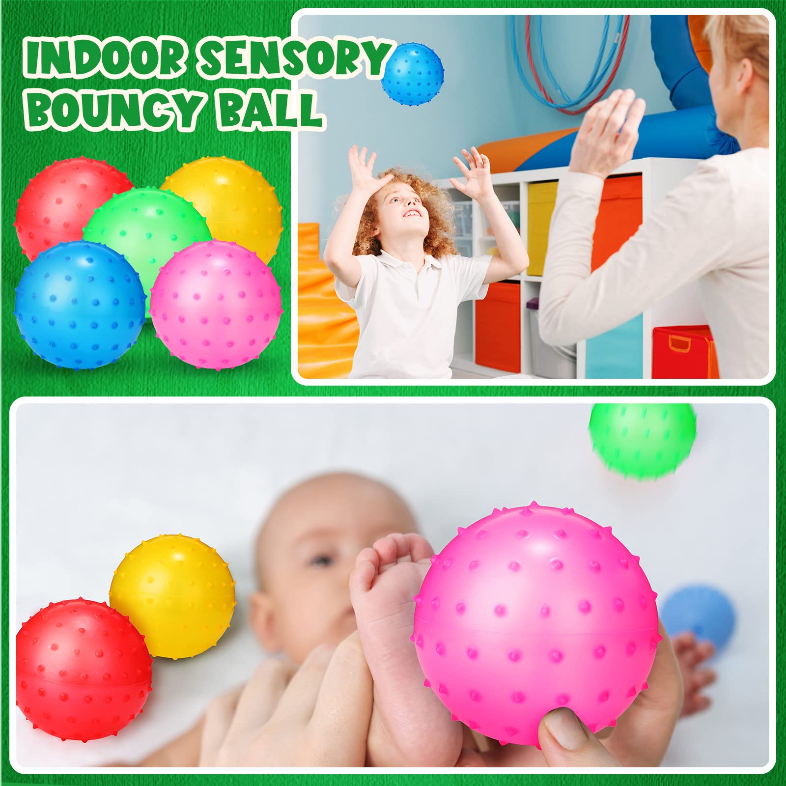 Jerify knobby ball green 4.72-inch supports fine motor playtime.