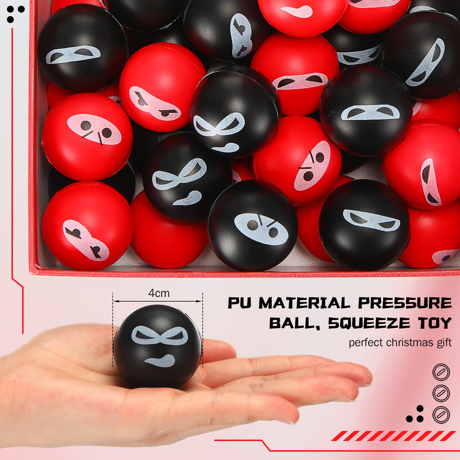 Jerify Ninja stress balls in black and red offer versatile color options.