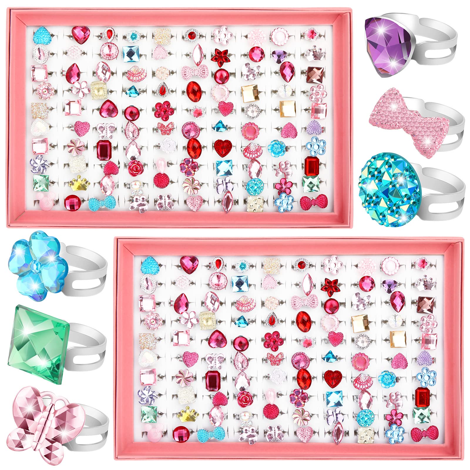 Jerify kids rings in assorted colors in a box, perfect for party favors.