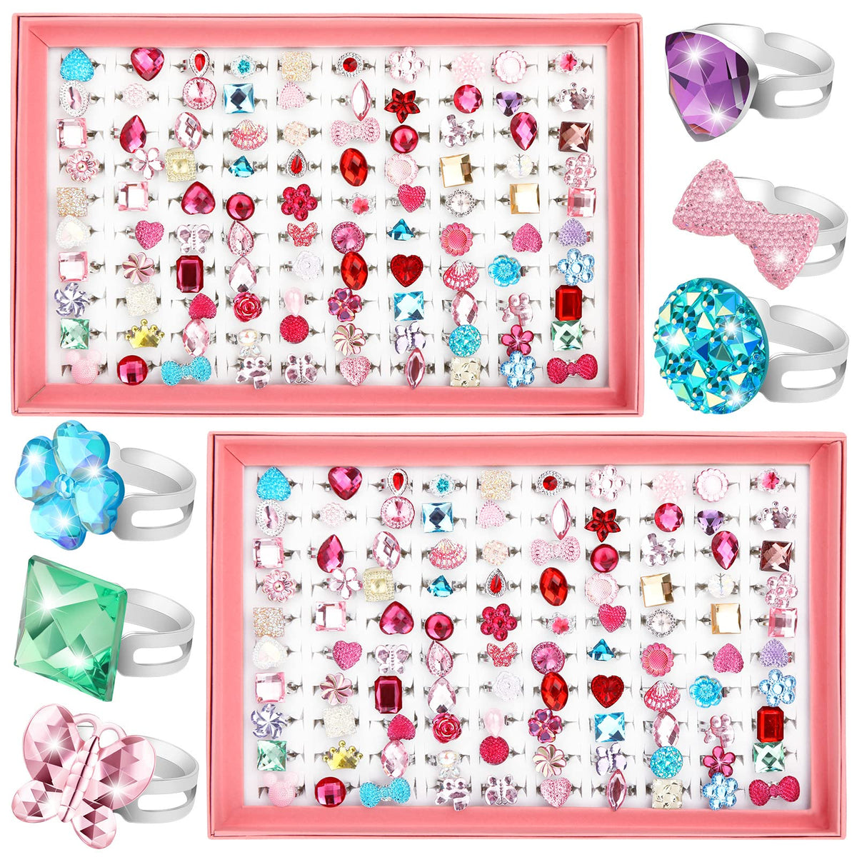 Jerify kids rings in assorted colors in a box, perfect for party favors.