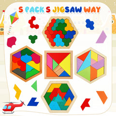 Jerify wooden hexagon puzzle pieces in bright colors support pattern recognition and creativity.