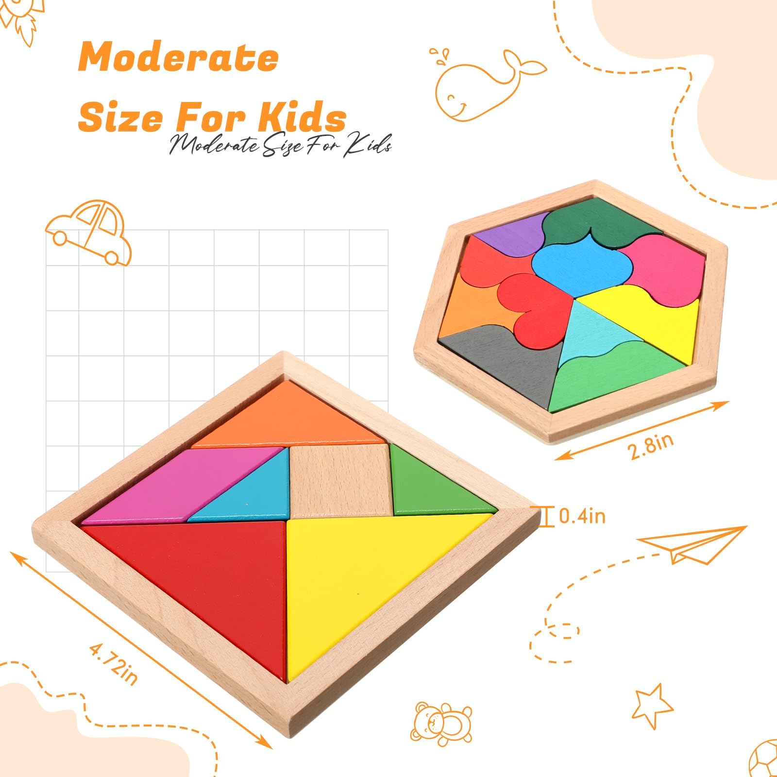 Jerify wooden tangrams hexagon blocks for spatial reasoning practice