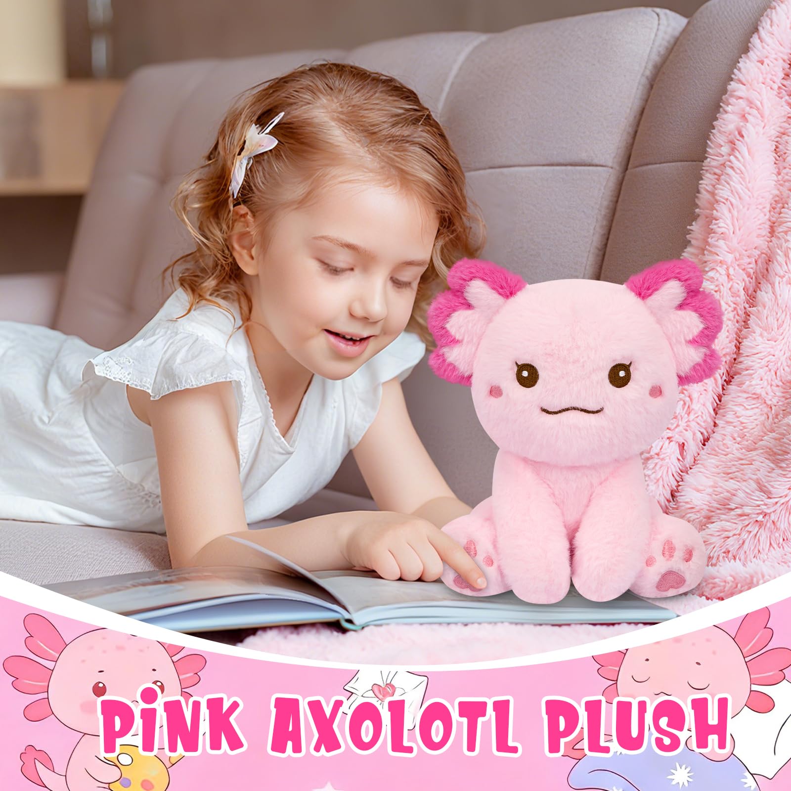 JEROKUMI Axolotl Plush 8inch cuddle size ideal for travel.