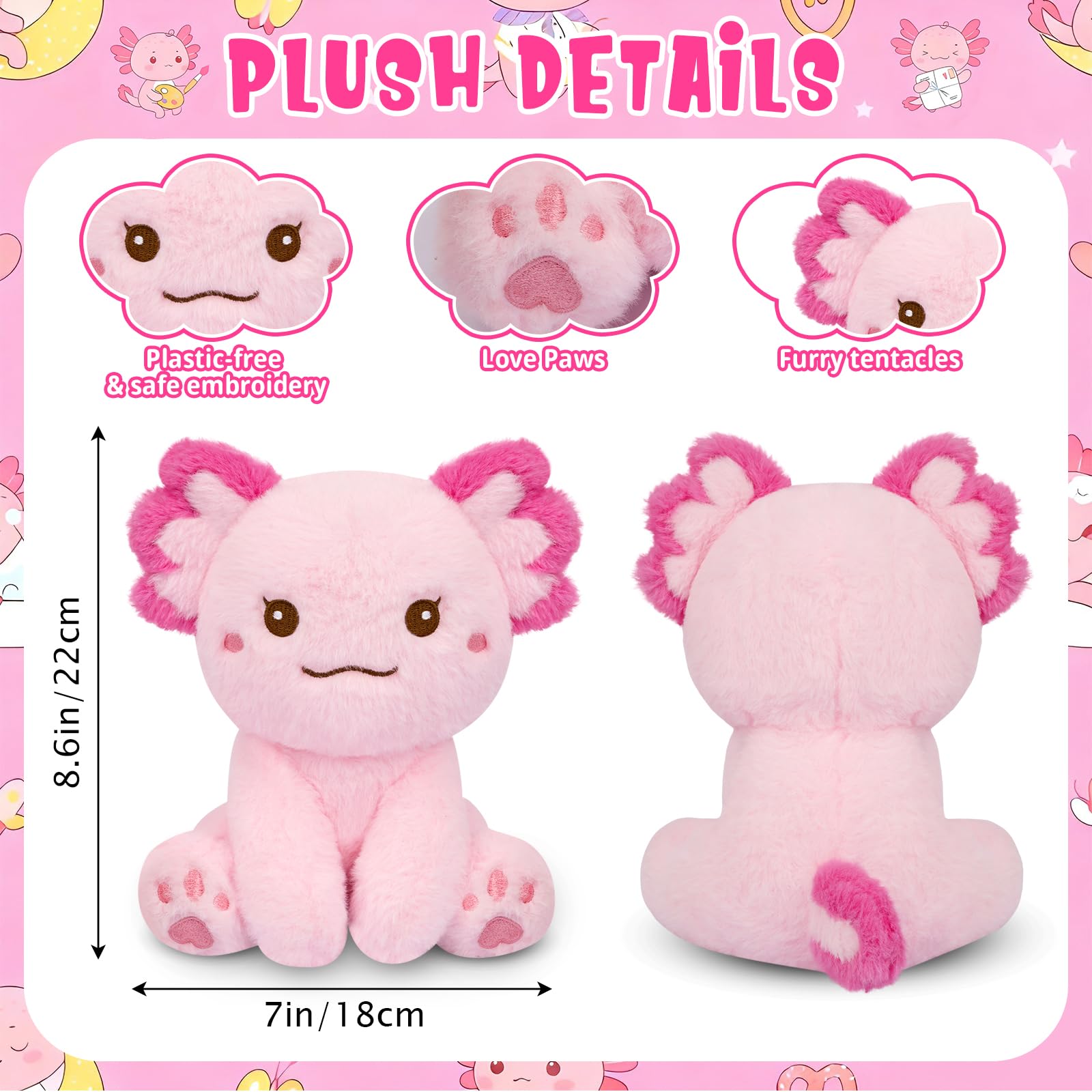 JEROKUMI Axolotl Plush soft fabric for soothing snuggles and comfort.