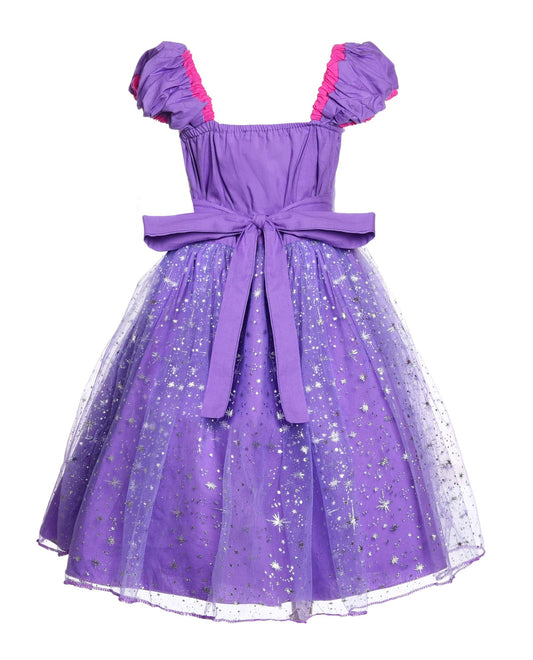JerrisApparel girl's purple princess dress back view with easy pullover design.