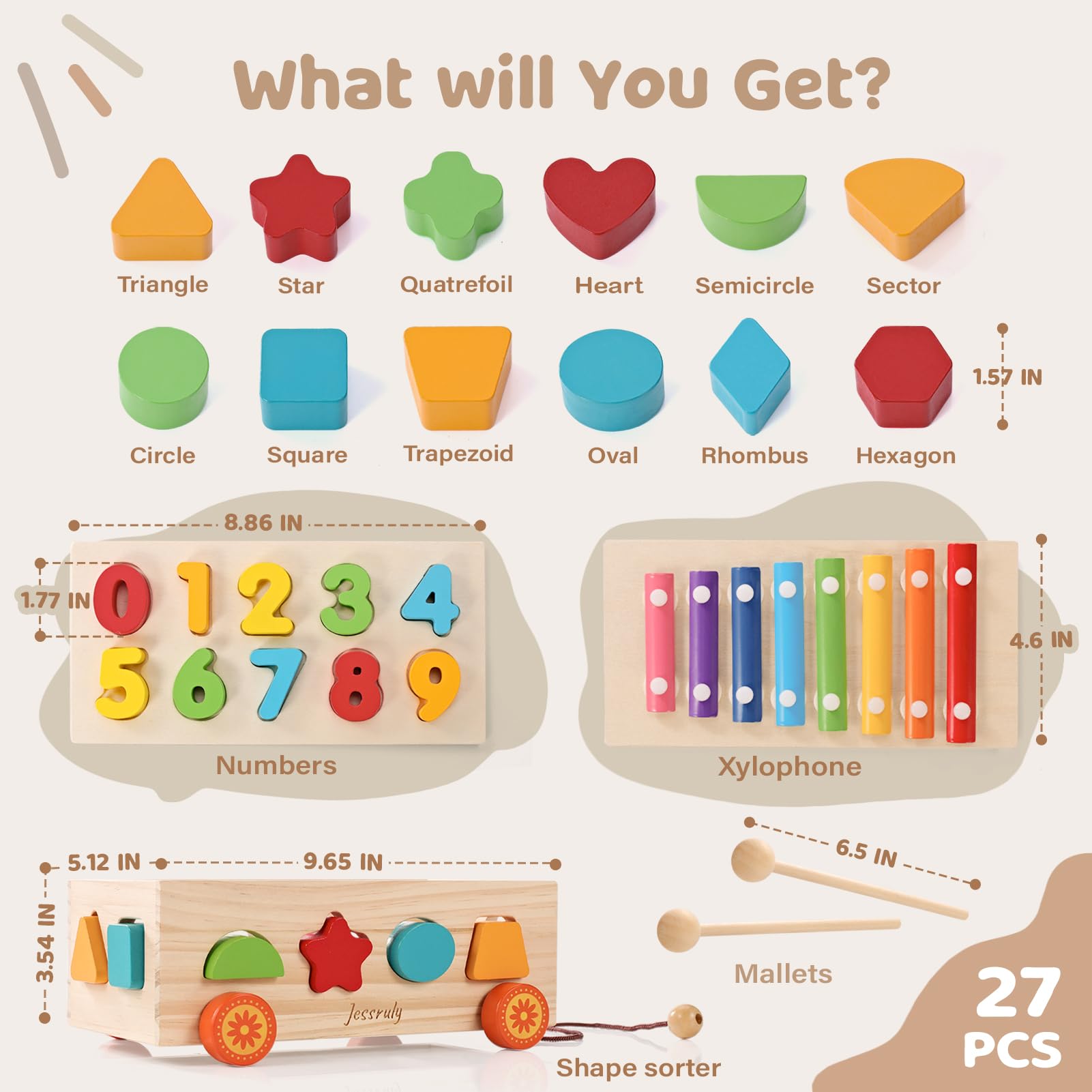 Jessruly Xylophone component adds colorful musical exploration during playtime.