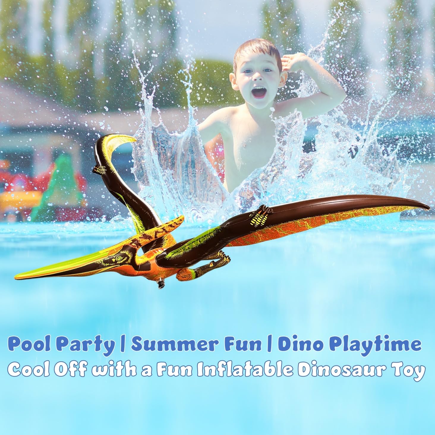Versatile decor idea using Jet Creations Pteranodon for birthdays and pool parties