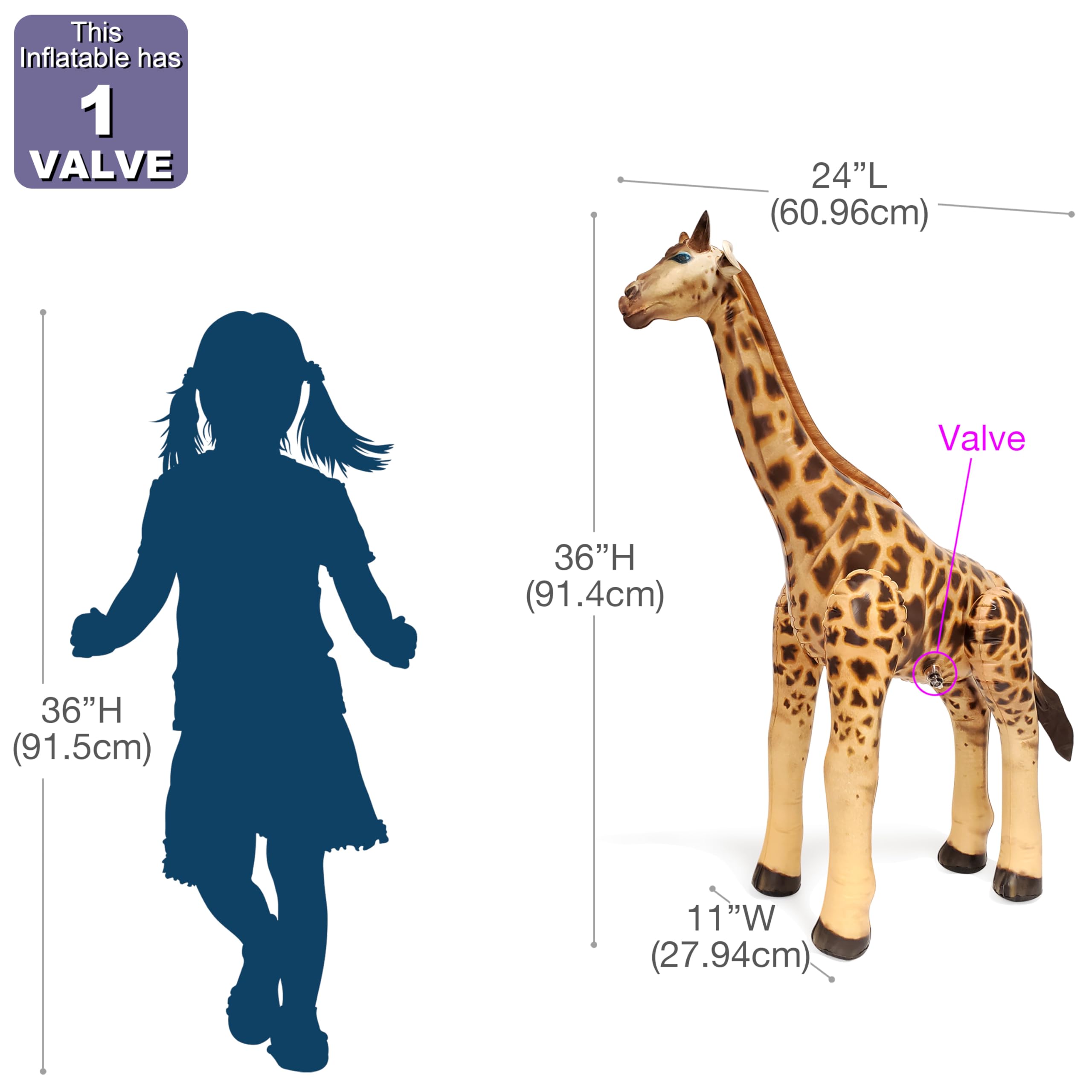 Jet Creations giraffe inflatable suitable for both outdoor and indoor use.