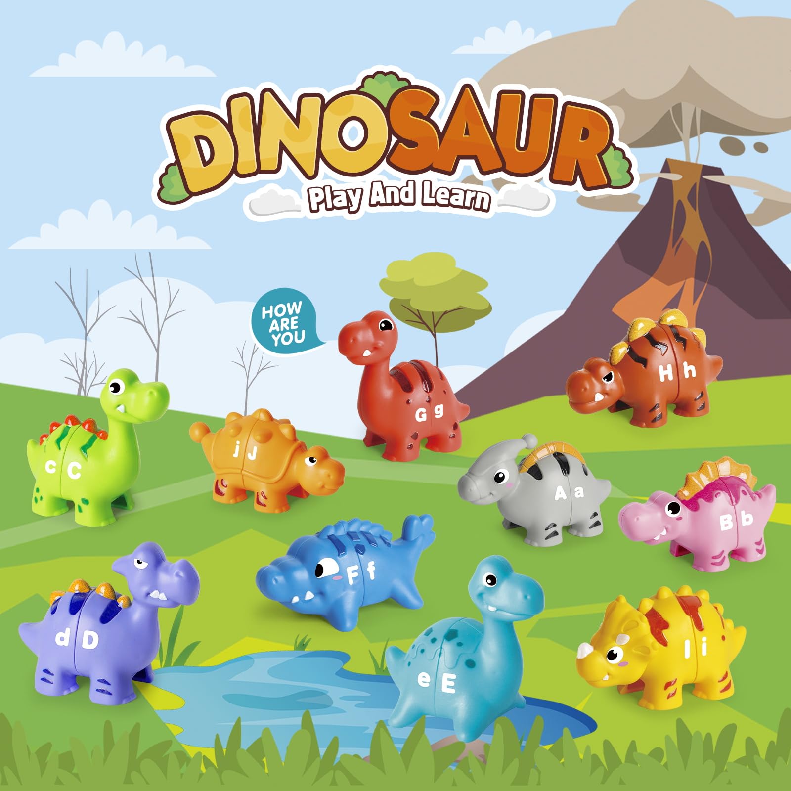 Jetbotell Triceratops and friends with letters supports hands on ABC learning