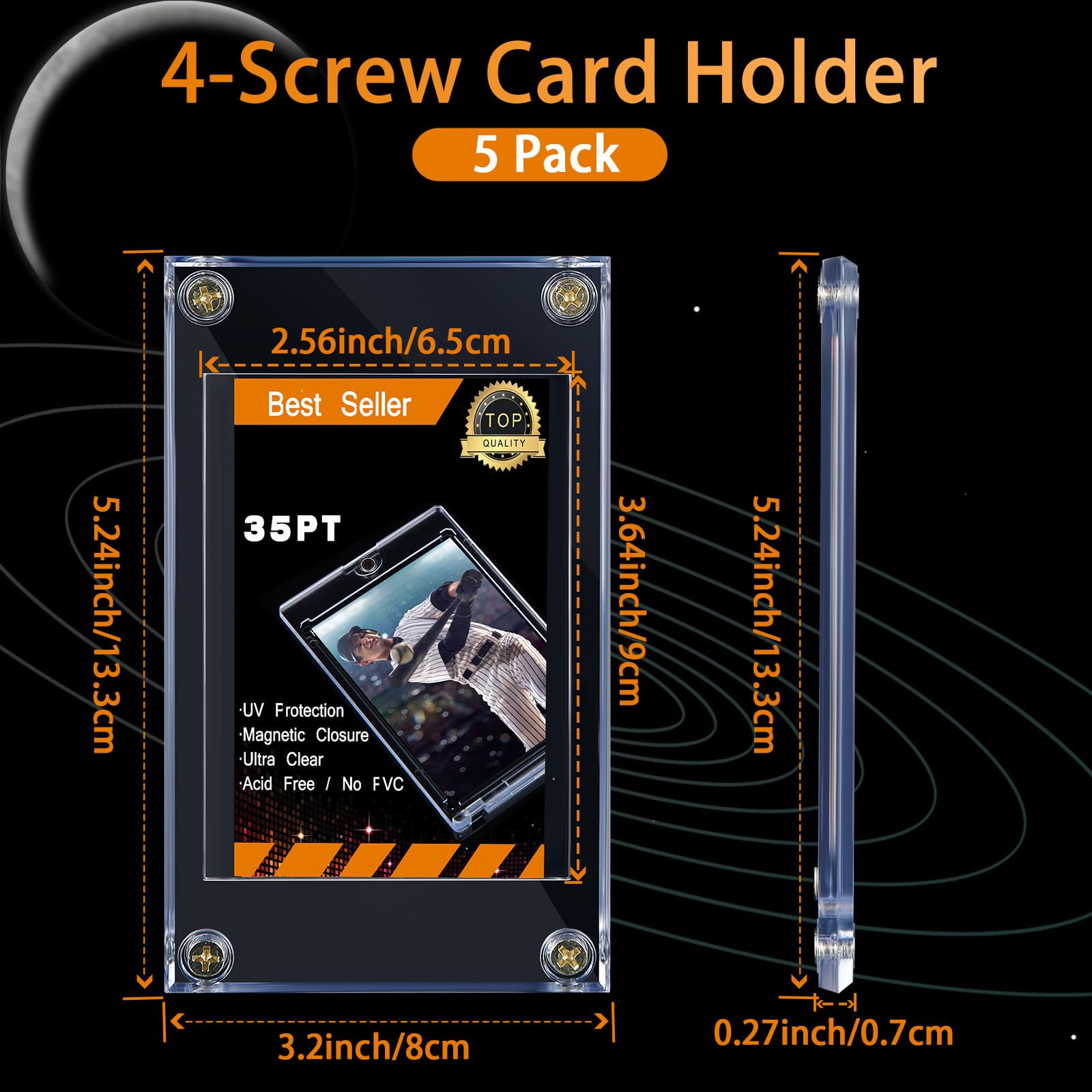 Jetec clear 35 pt acrylic card holder front view protects standard cards