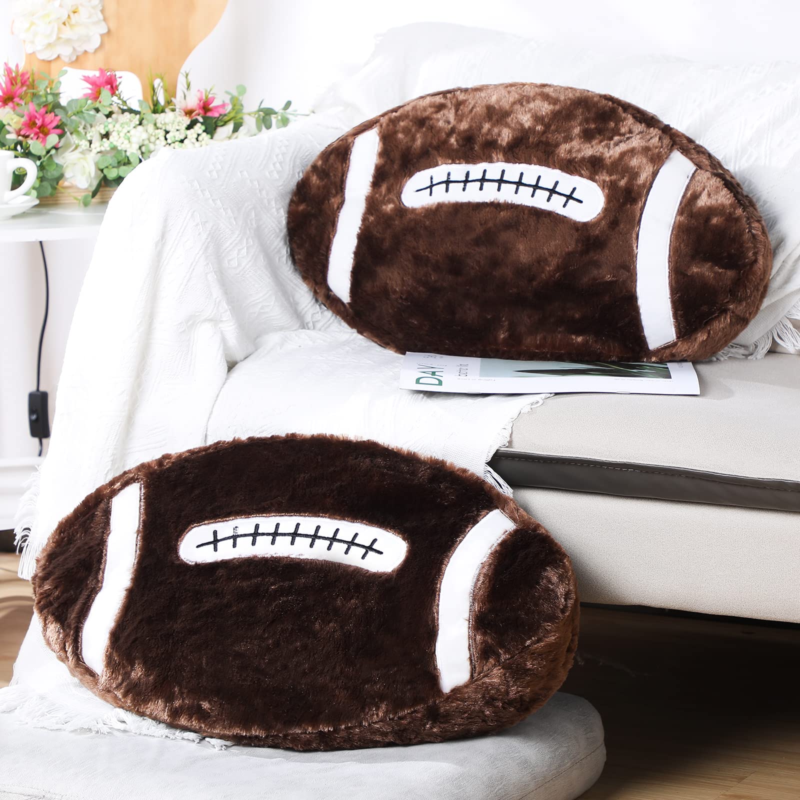 Jetec football plush pillow closeup embroidery for authentic football detail and cozy feel.