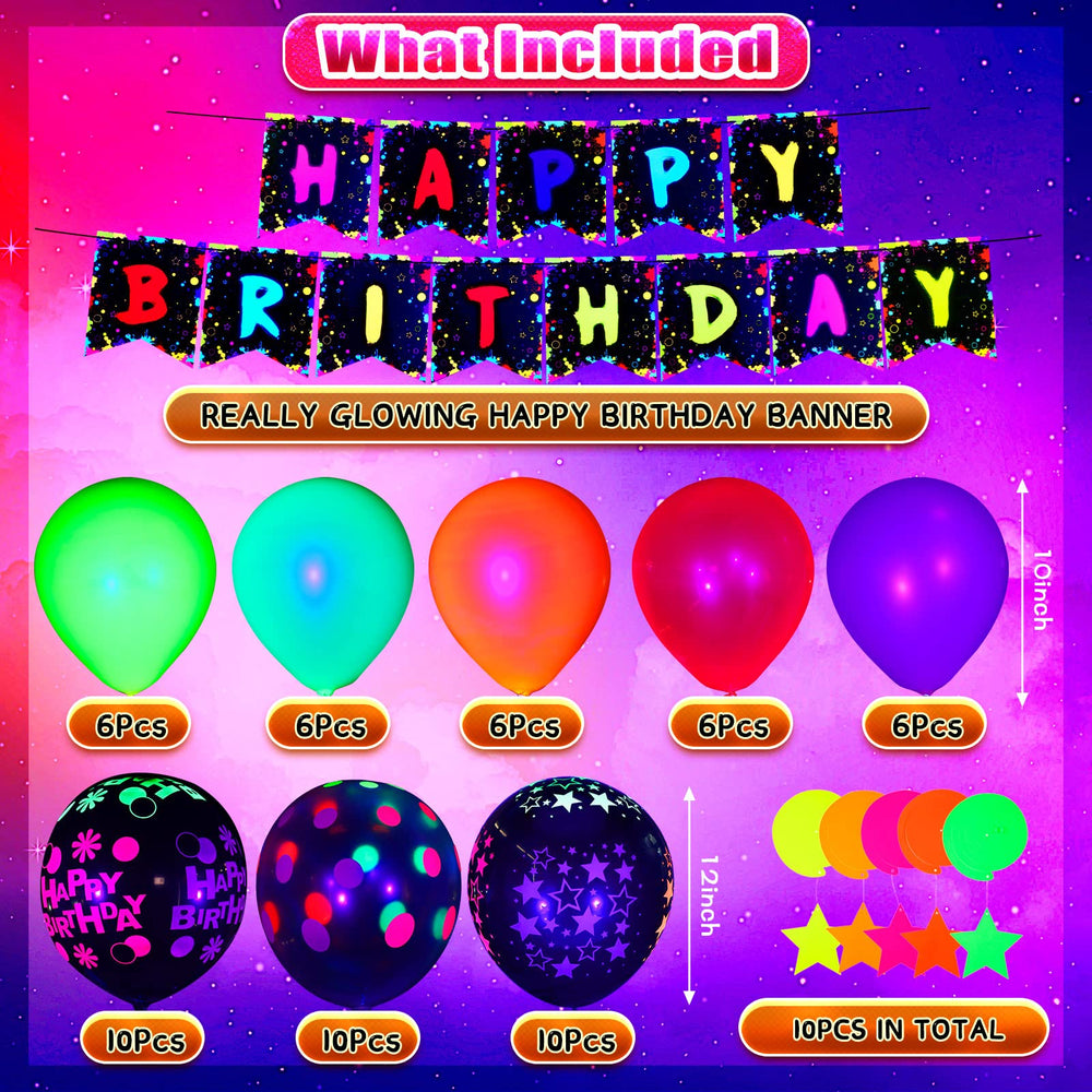 Jetec fluorescent 12in balloons shimmer under UV light for lively photos.