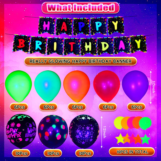 Jetec fluorescent 12in balloons shimmer under UV light for lively photos.