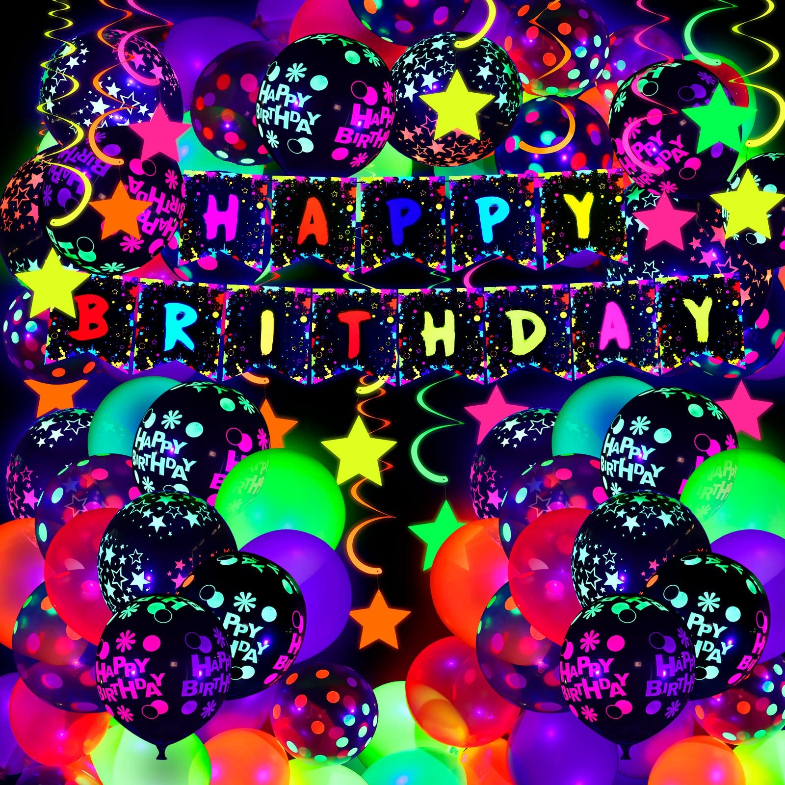Jetec neon glow balloons 12in for vivid glow-in-the-dark party photos.