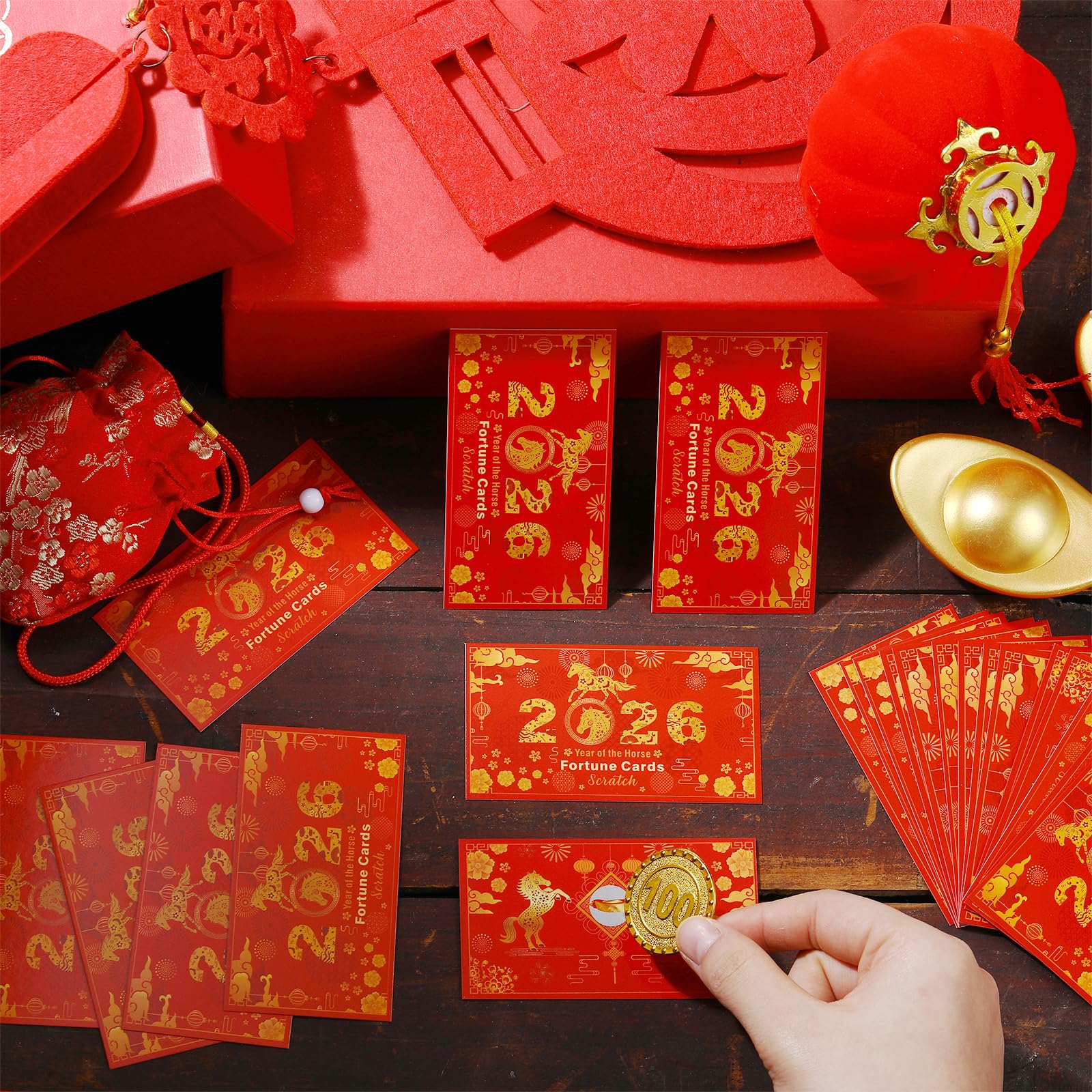 Jetec fortune cards 9x5 cm size on red backdrop