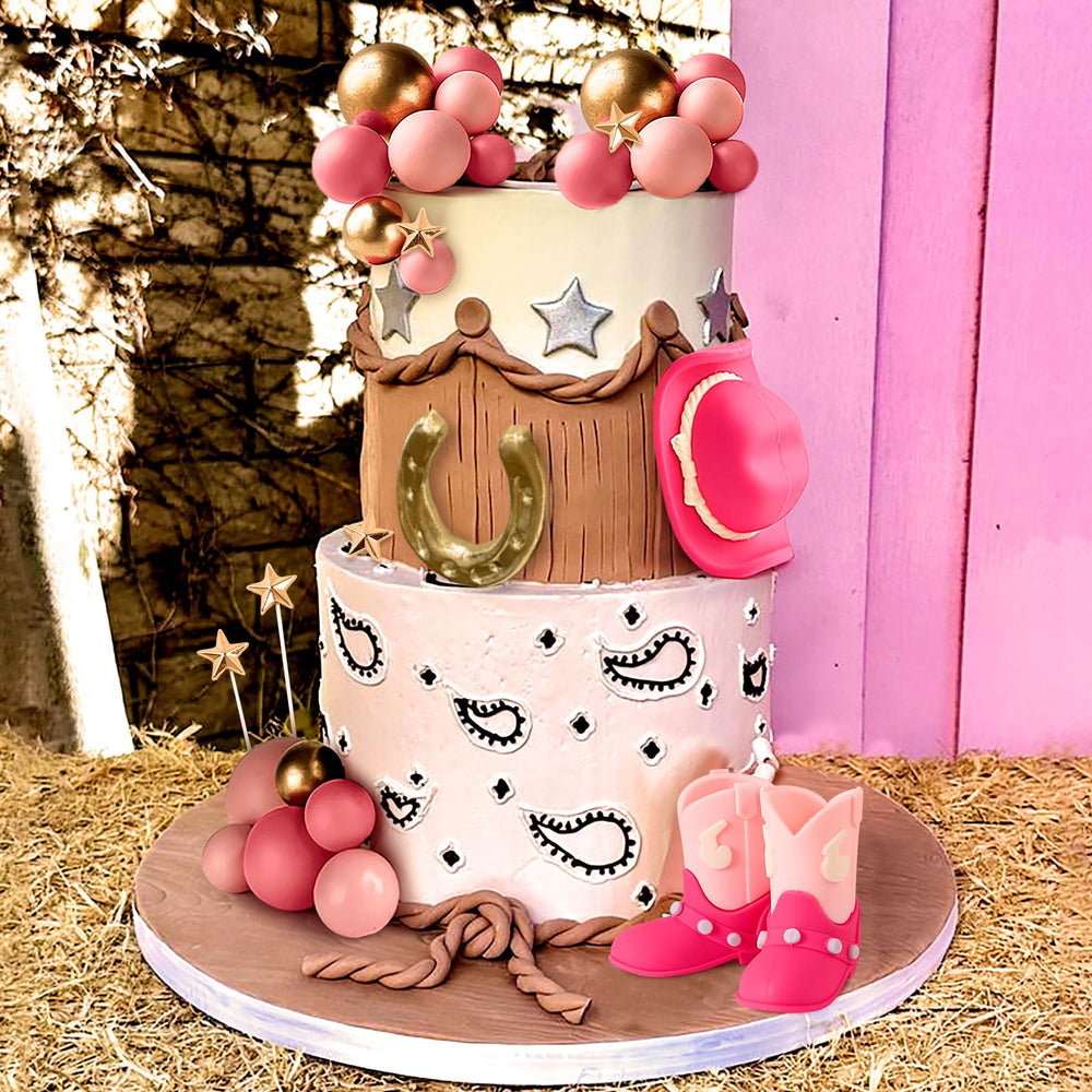 JeVenis pink cowgirl boots closeup highlights a cute party detail.