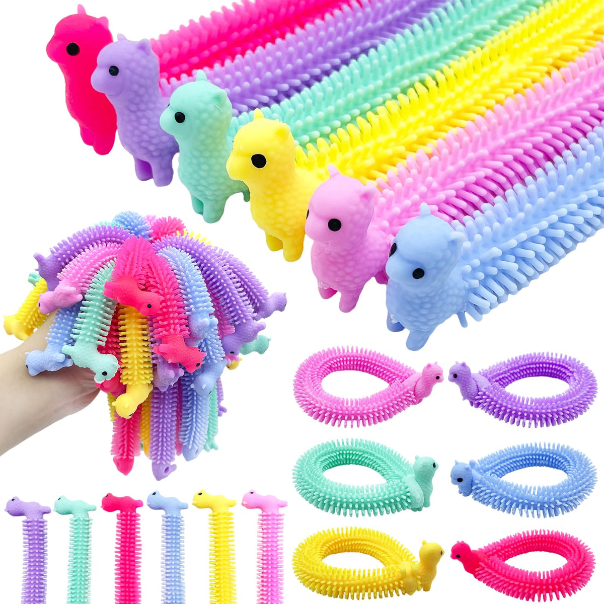 Jgalnim Alpaca stretchy fidget toy pack in bright colors for sensory play and focus