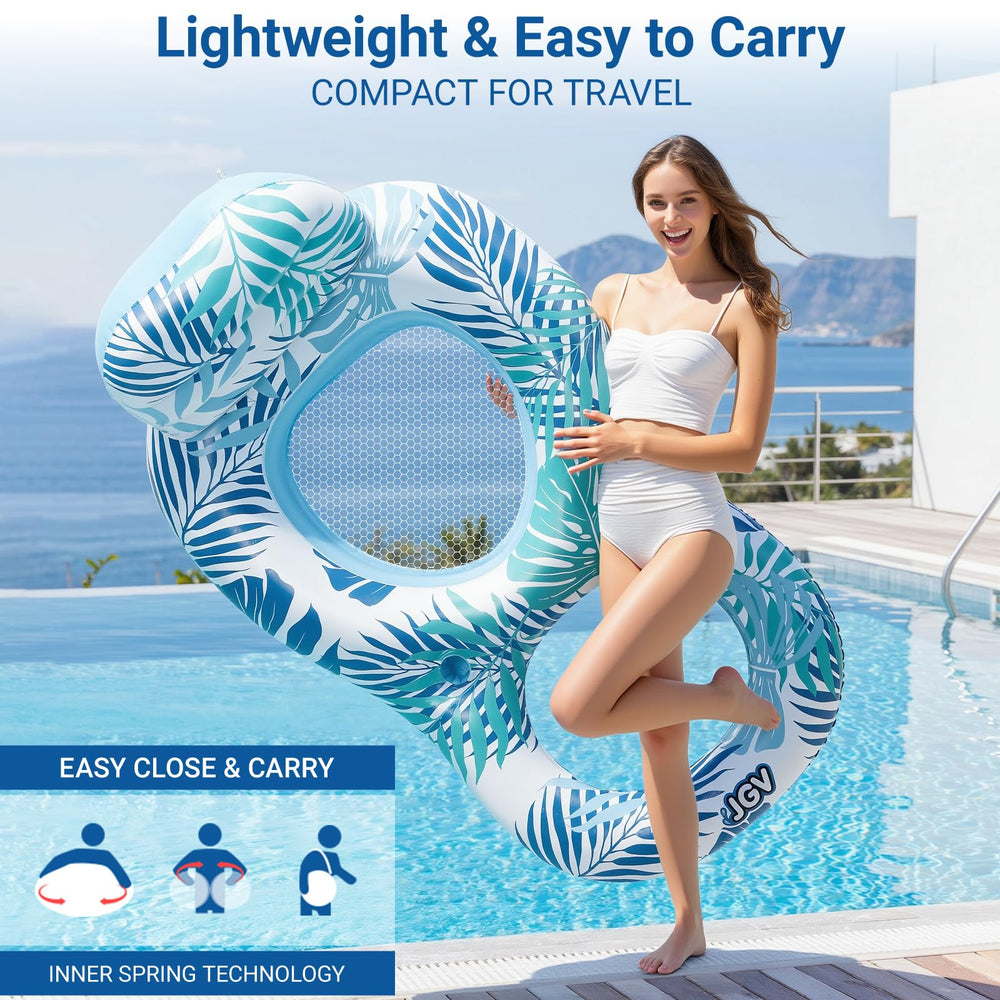 JGV pool float with drink holder for easy beverage access