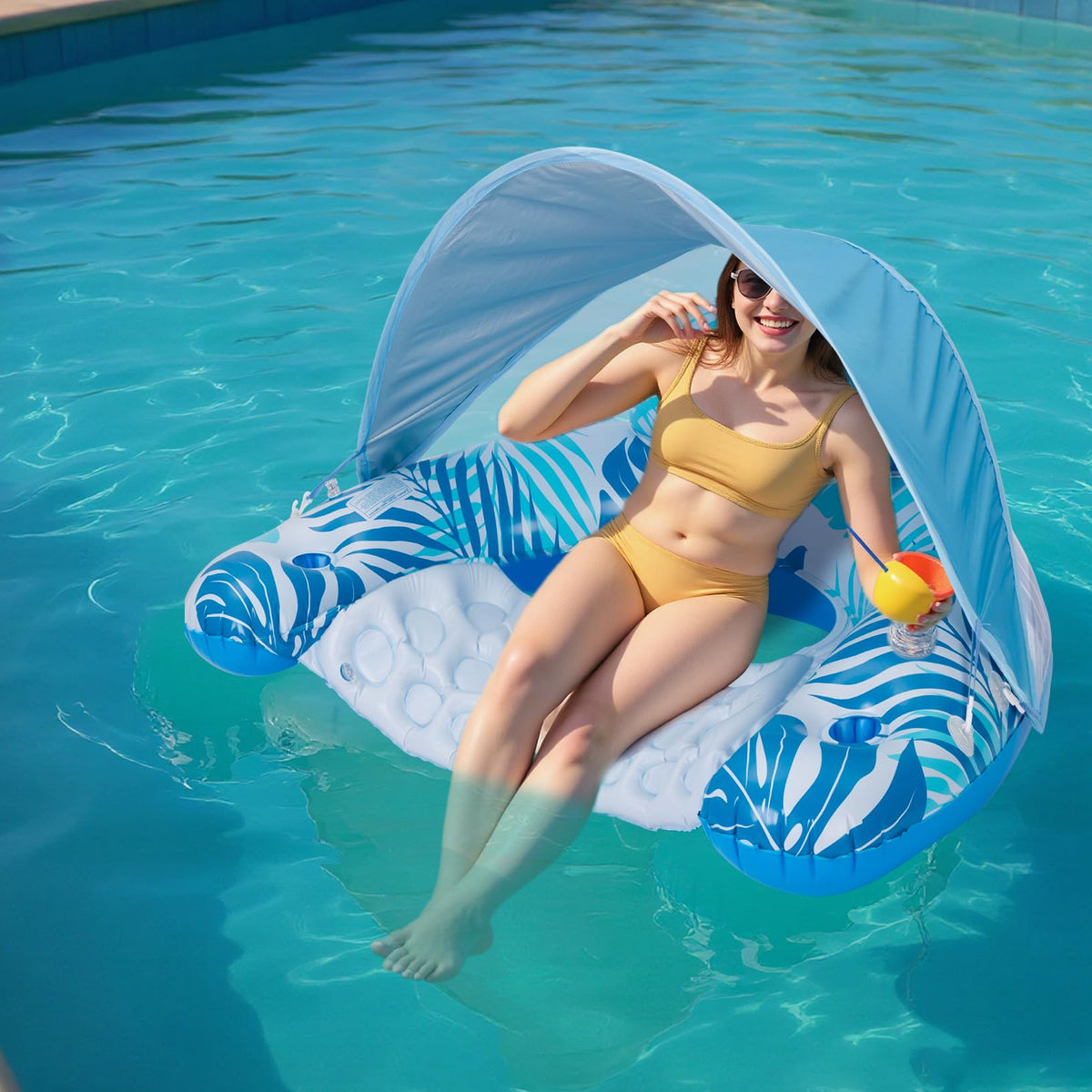 JGV XL canopy pool float provides broad shade for sunny pool days.