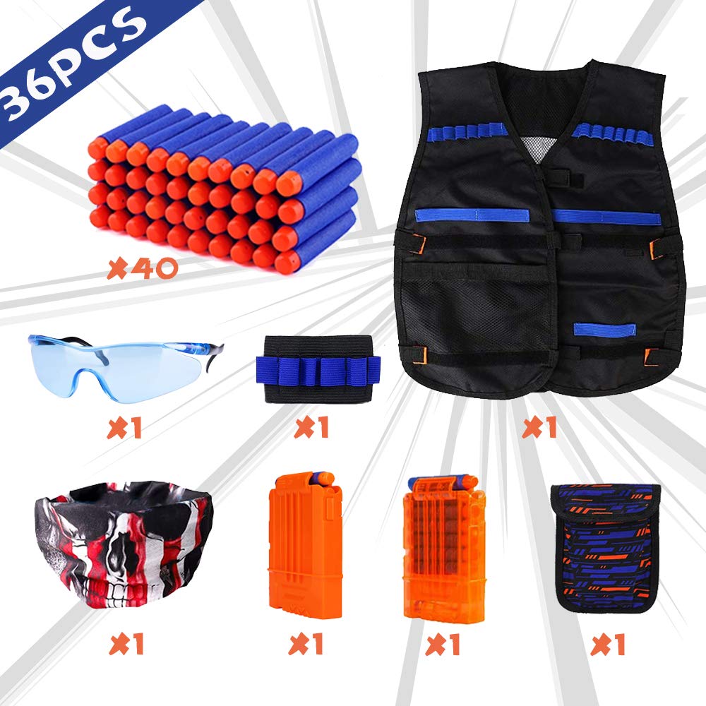 JGCWorker protective glasses and tactical mask provide eye and face protection in Nerf battles.
