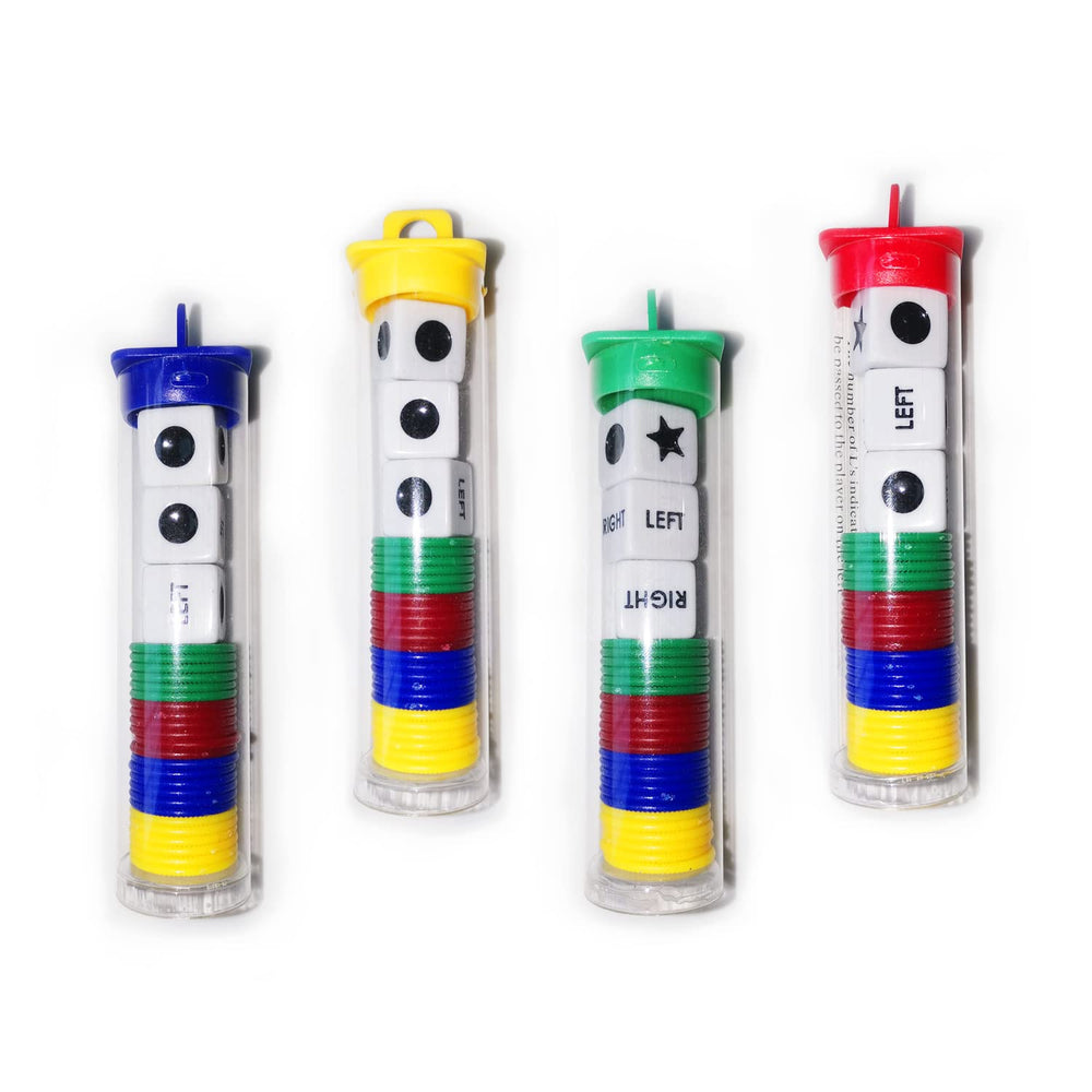 JHFY Left Right Center dice set with tubes and chips for quick party fun