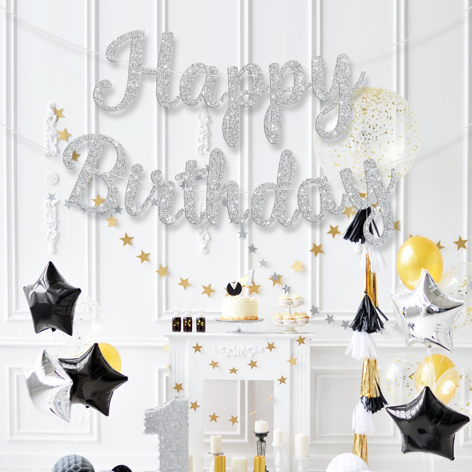 JHZMCRX birthday garland wall banner displayed as a backdrop for celebrations