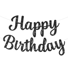 JHZMCRX glitter black birthday banner hanging as a festive backdrop for celebrations