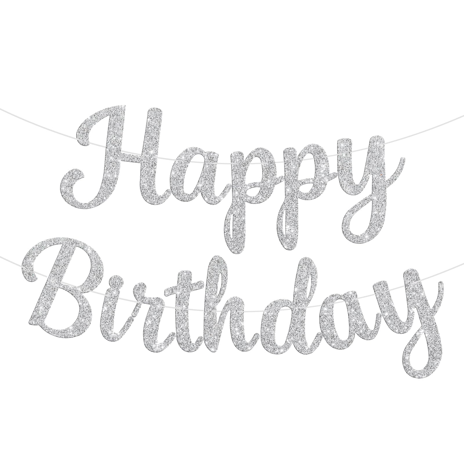 JHZMCRX glitter happy birthday banner silver as a sparkling party focal point