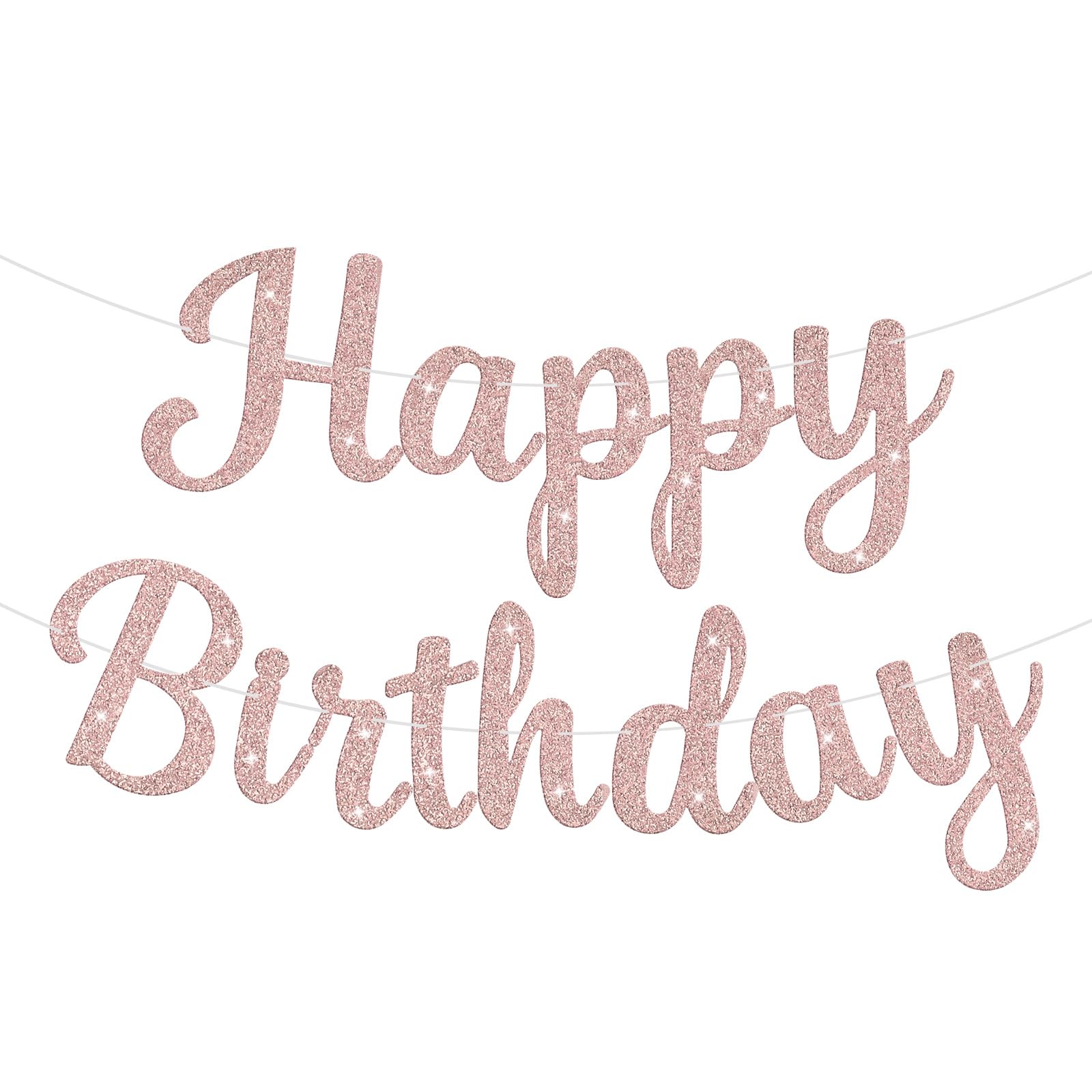 JHZMCRX Rose Gold Happy Birthday banner with glitter letters for stylish party backdrops
