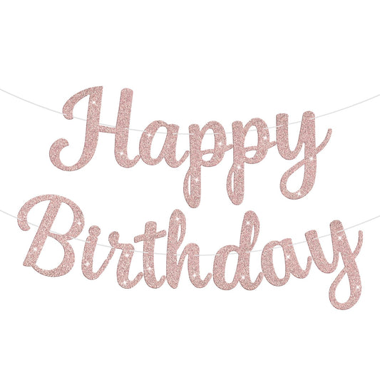 JHZMCRX Rose Gold Happy Birthday banner with glitter letters for stylish party backdrops