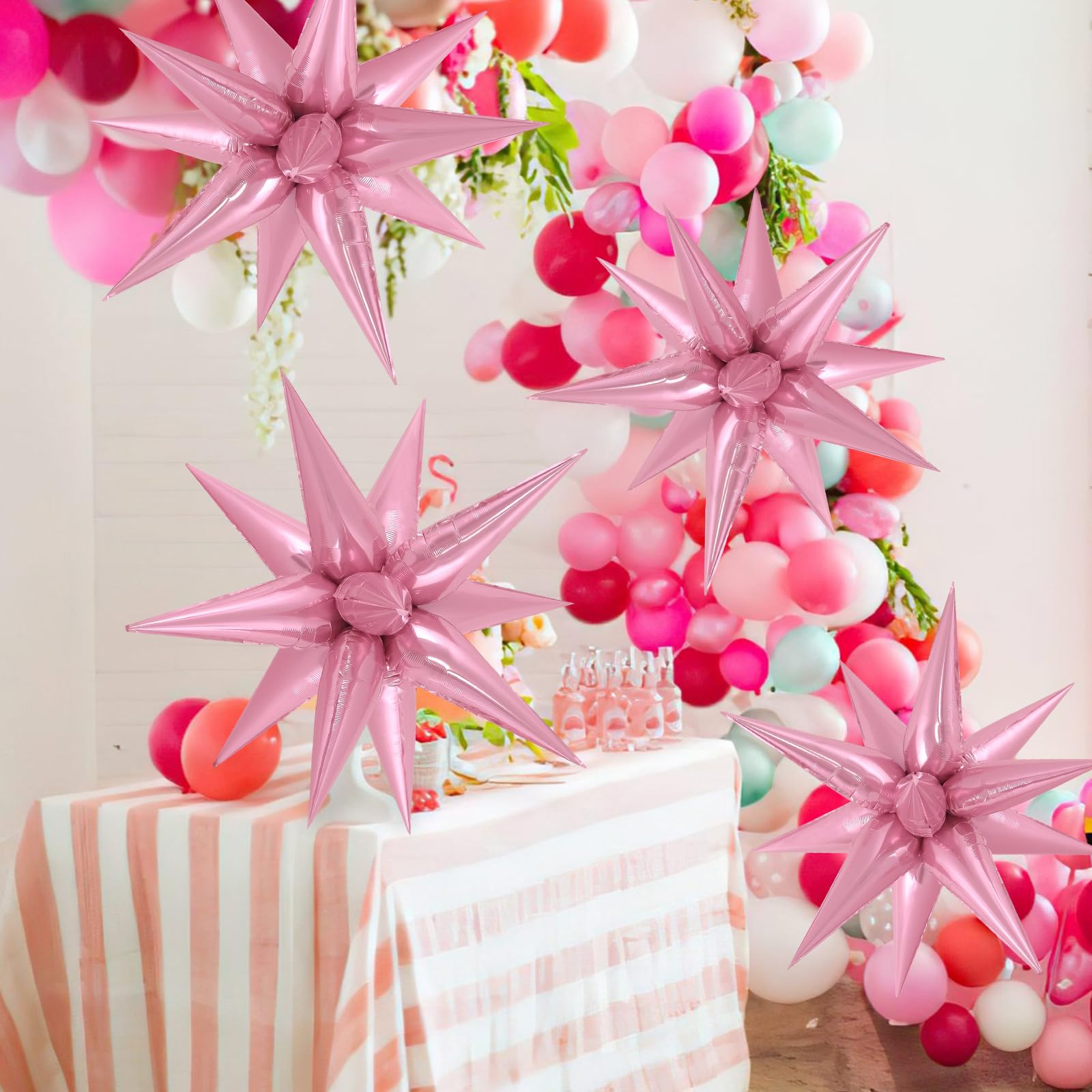 JHZMCRX shiny-color foil balloons add eye-catching texture to decor.