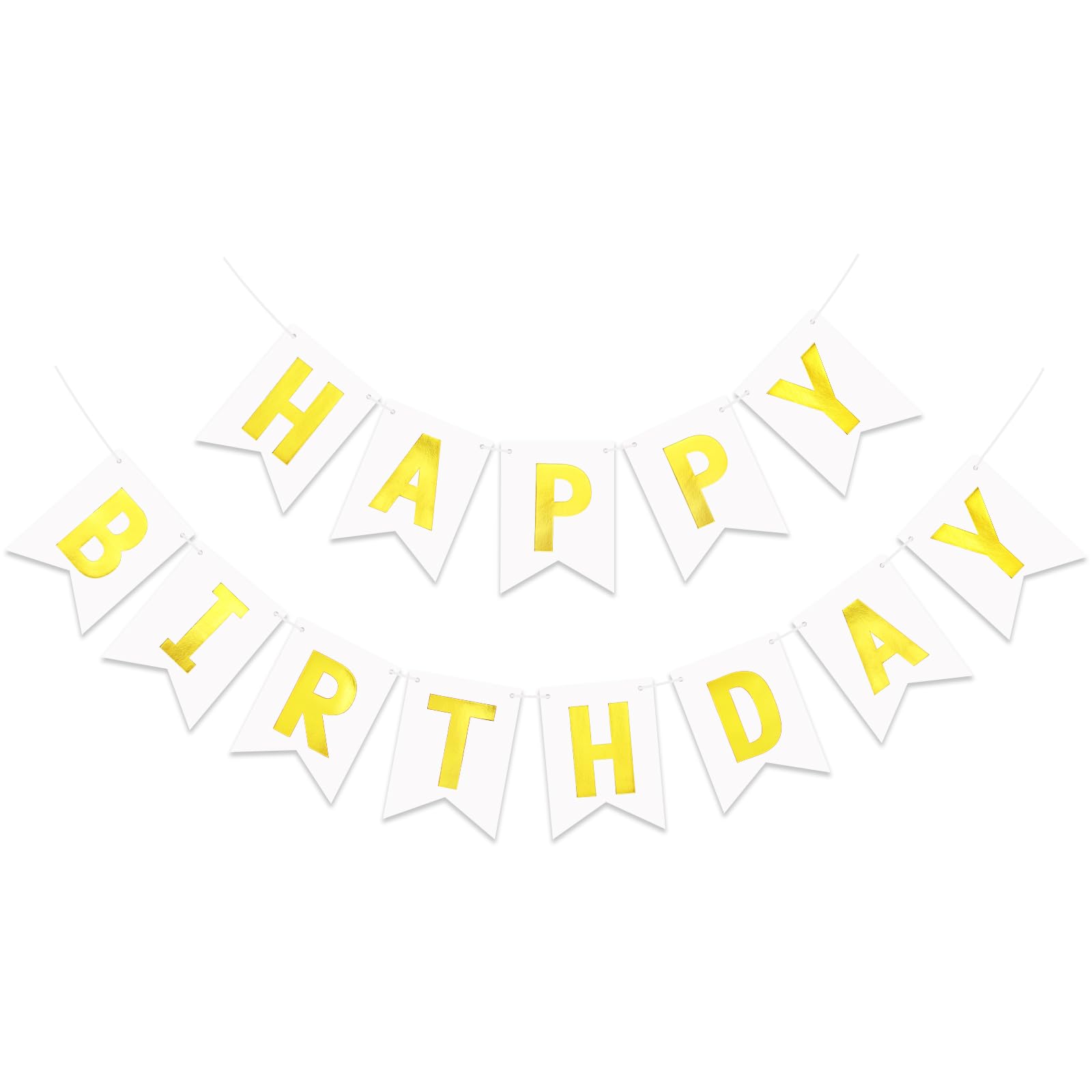 JHZMCRX White Happy Birthday Banner with shiny gold letters for a festive backdrop