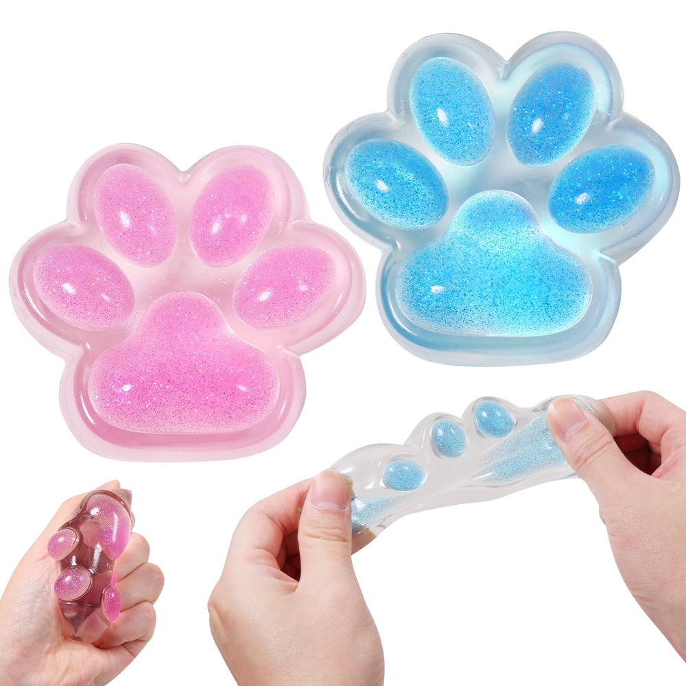 JIACAI cat paw squishy pink-blue front view, soft tactile toy for mindful fidgeting.